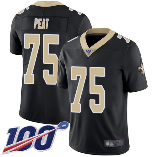 Men New Orleans Saints Limited Black Andrus Peat Home Jersey NFL Football #75 100th Season Vapor Untouchable Jersey